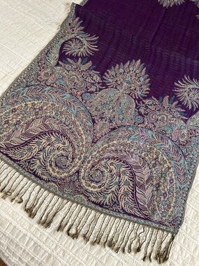 Embroidered Purple Paisley Pashmina Scarf